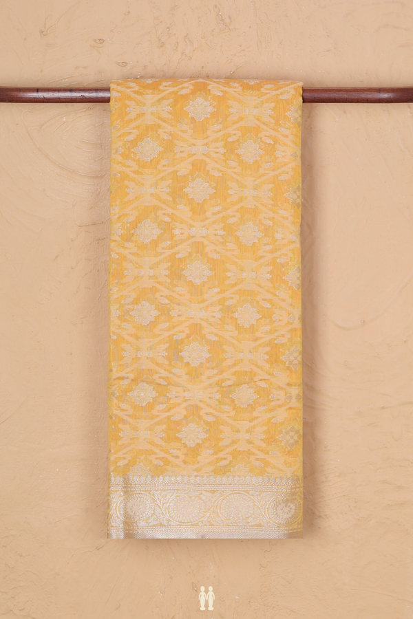 Kota Cotton Saree In Saffron Yellow With Allover Design