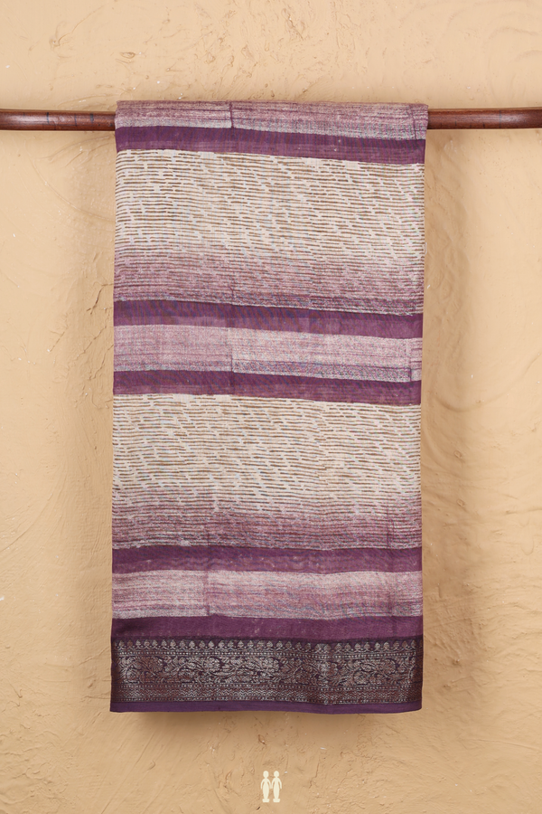 Chanderi Silk Cotton Saree In Cream And Purple With Stripes