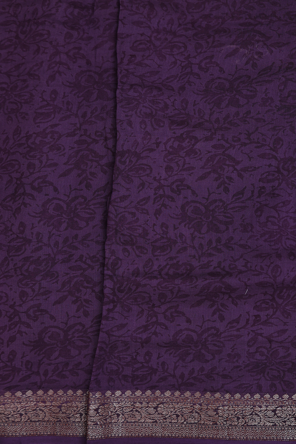 Chanderi Silk Cotton Saree In Cream And Purple With Stripes