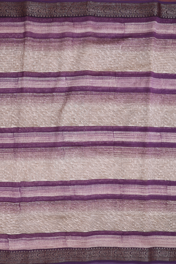 Chanderi Silk Cotton Saree In Cream And Purple With Stripes