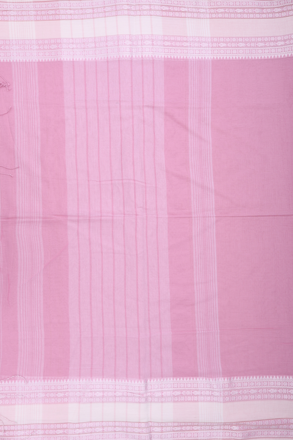 Bengal Cotton Saree In Pastel Pink With Threadwork Border