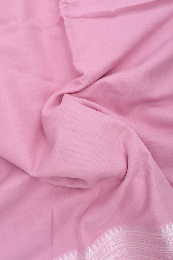 Bengal Cotton Saree In Pastel Pink With Threadwork Border