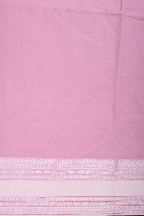 Bengal Cotton Saree In Pastel Pink With Threadwork Border