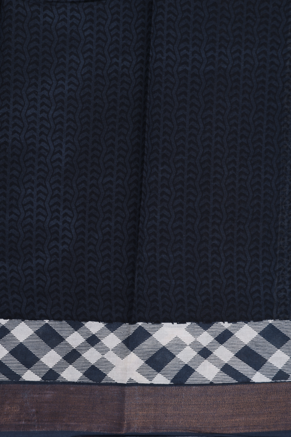 Printed Cotton Saree In Prussian Blue With Floral Design