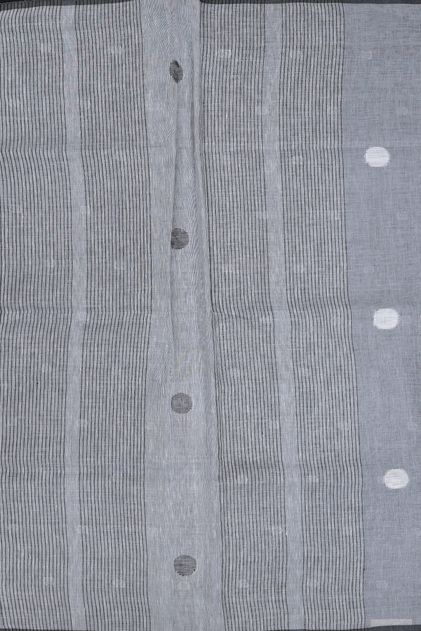 Linen Saree In Grey With Threadwork Buttas