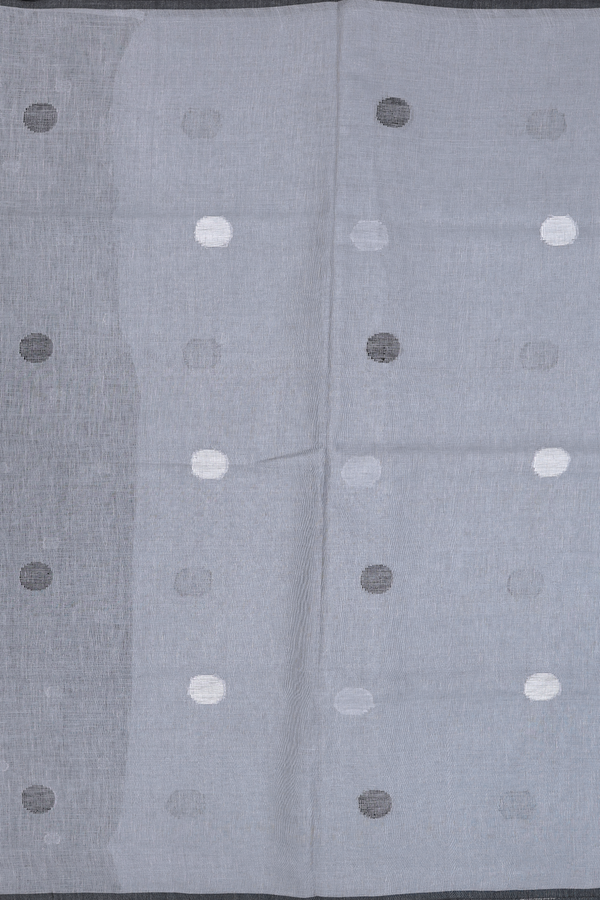 Linen Saree In Grey With Threadwork Buttas