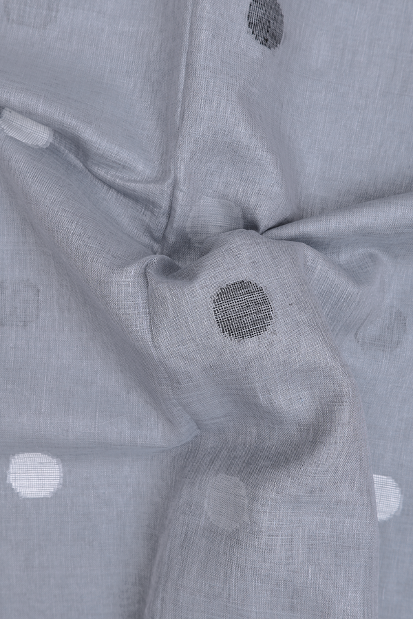 Linen Saree In Grey With Threadwork Buttas