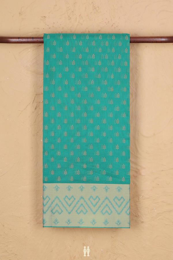 Kota Cotton Saree In Green With Printed Buttas