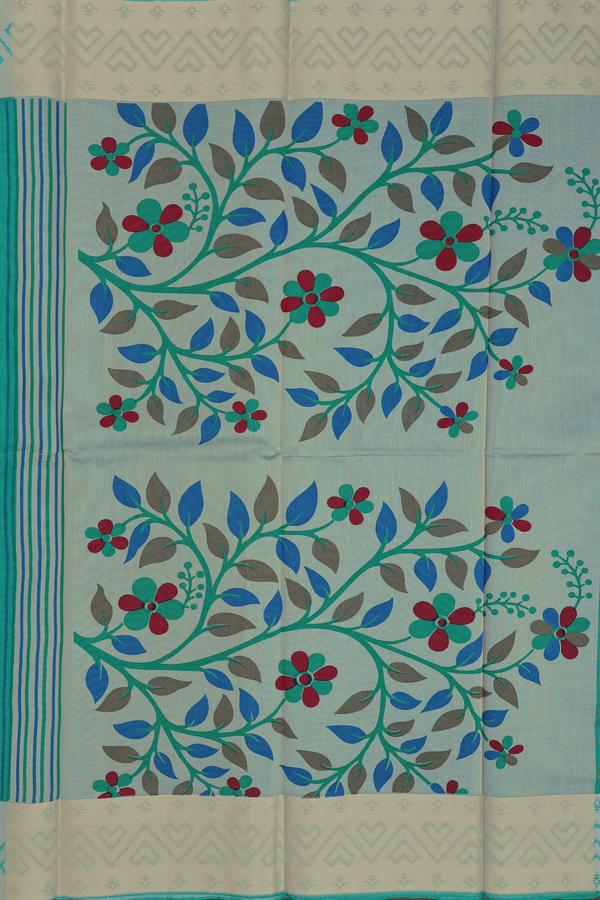 Kota Cotton Saree In Green With Printed Buttas