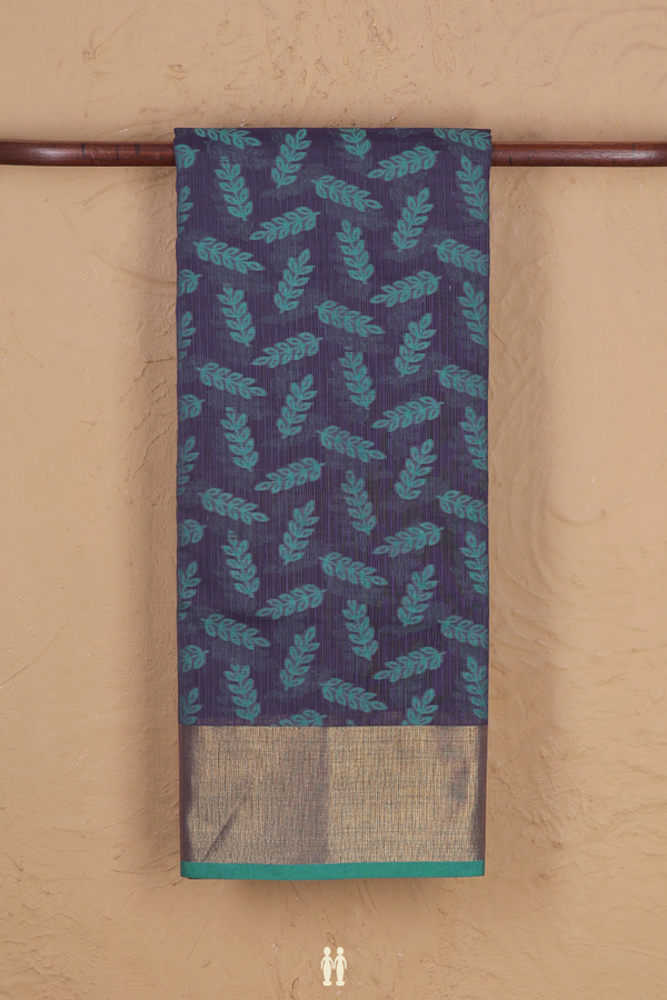 Kota Cotton Saree In Royal Blue With Leaf Design