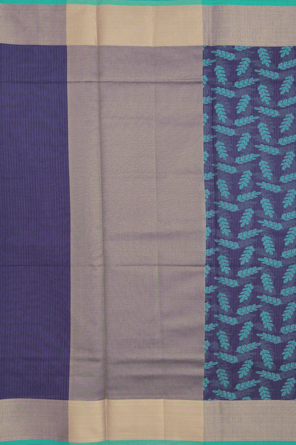 Kota Cotton Saree In Royal Blue With Leaf Design