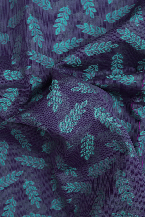 Kota Cotton Saree In Royal Blue With Leaf Design
