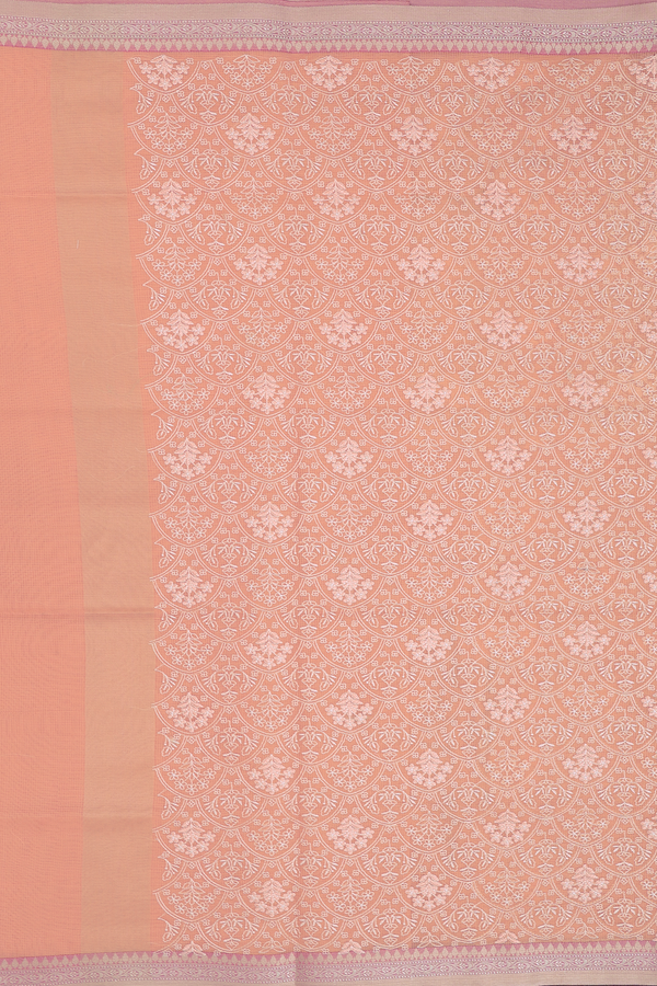 Kota Cotton Saree In Orange With Embroidered Design