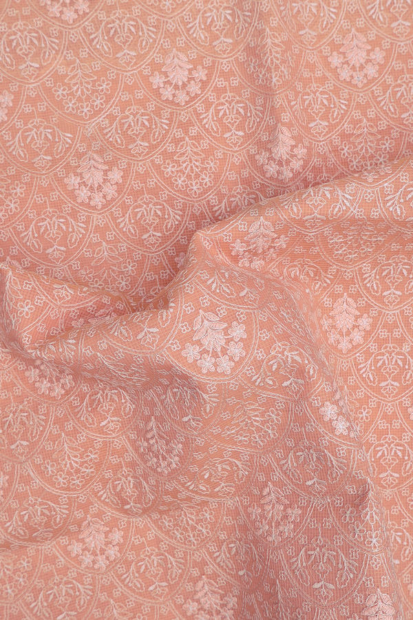 Kota Cotton Saree In Orange With Embroidered Design