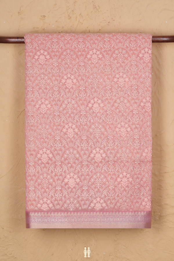 Kota Cotton Saree In Blush Orange With Embroidered Design