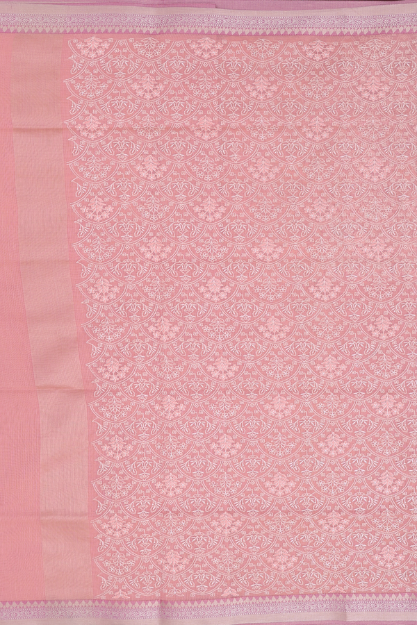 Kota Cotton Saree In Blush Orange With Embroidered Design