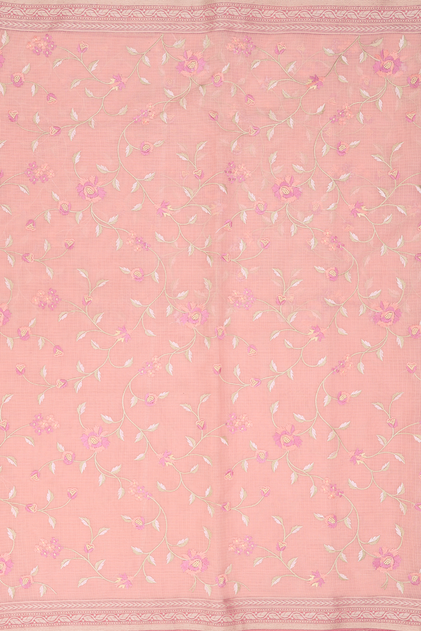 Kota Cotton Saree In Peachy Pink With Floral Design