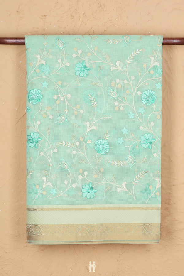 Kota Cotton Saree In Mint Green With Floral Design
