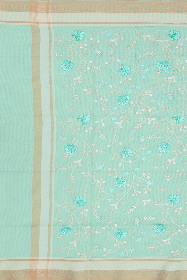 Kota Cotton Saree In Mint Green With Floral Design