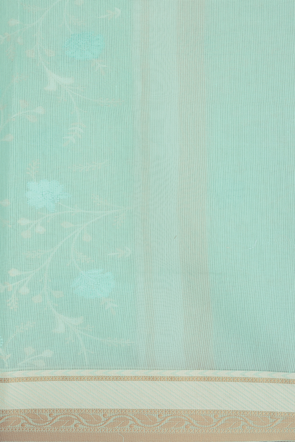 Kota Cotton Saree In Mint Green With Floral Design