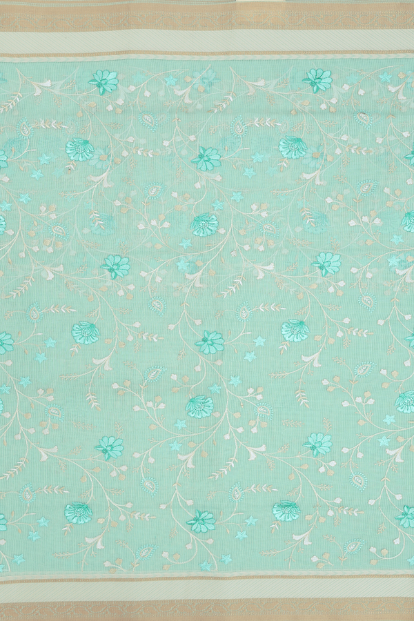 Kota Cotton Saree In Mint Green With Floral Design