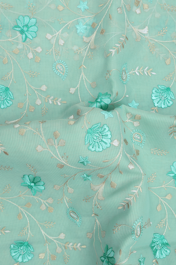 Kota Cotton Saree In Mint Green With Floral Design