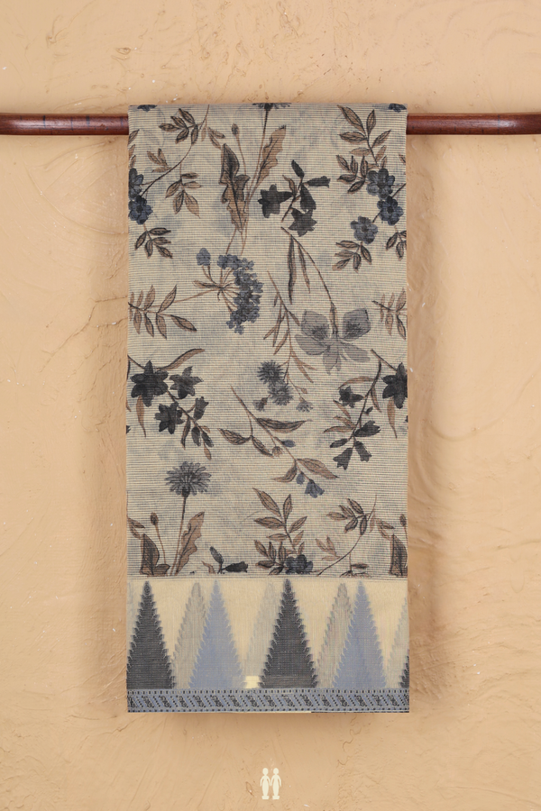 Kota Cotton Saree In Cream Color With Floral Design