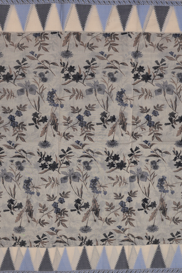 Kota Cotton Saree In Cream Color With Floral Design