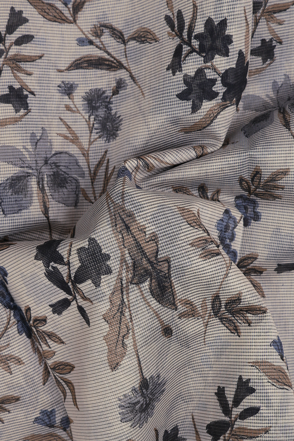 Kota Cotton Saree In Cream Color With Floral Design