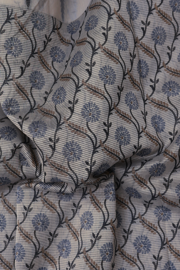Kota Cotton Saree In Cream Color With Ogee Design