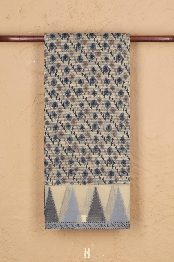 Kota Cotton Saree In Cream Color With Geometric Design