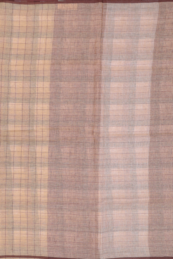 Linen Saree In Brown With Checks Design