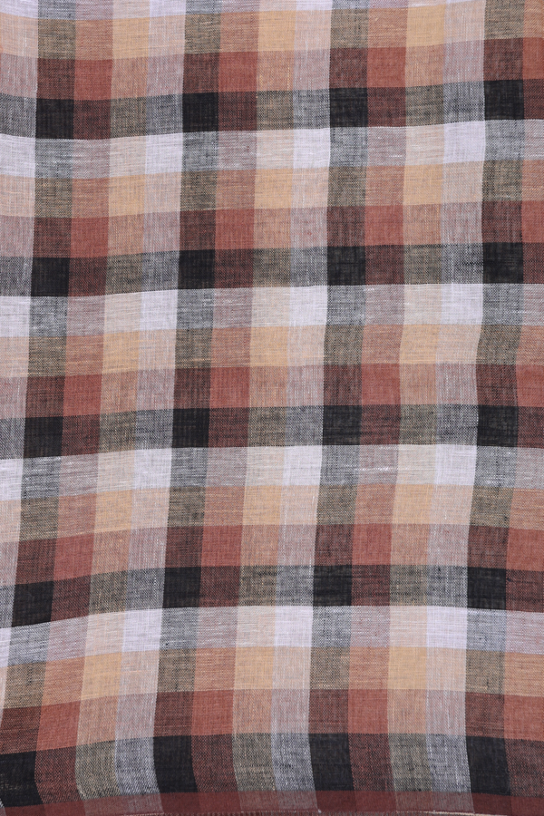 Linen Saree In Brown With Checks Design
