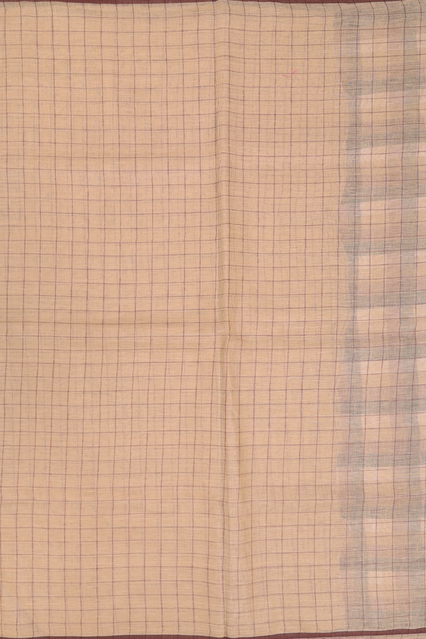 Linen Saree In Brown With Checks Design