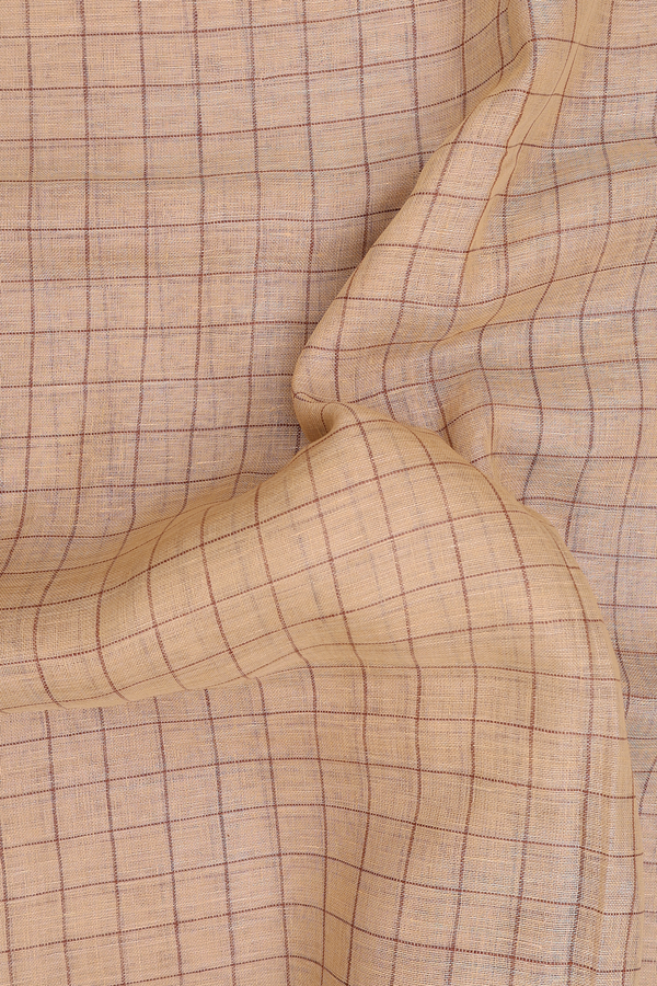 Linen Saree In Brown With Checks Design