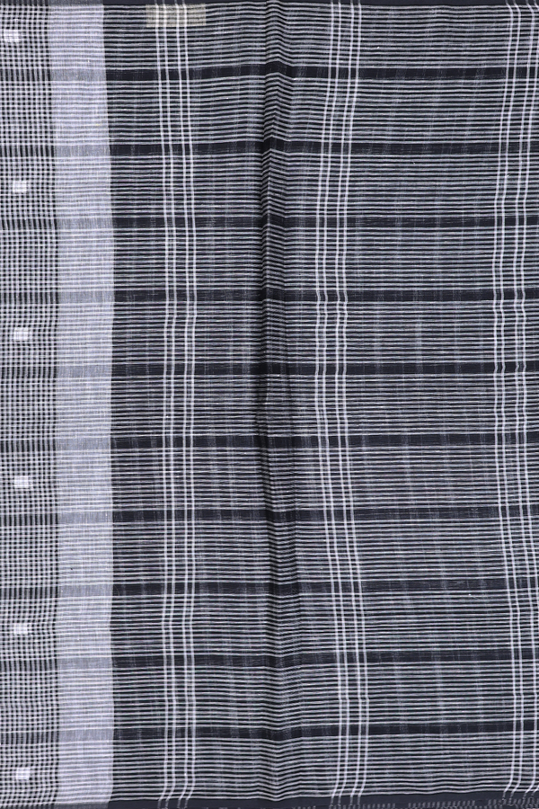 Linen Saree In Black And White With Checks Design