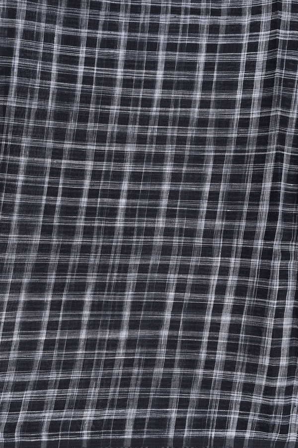 Linen Saree In Black And White With Checks Design