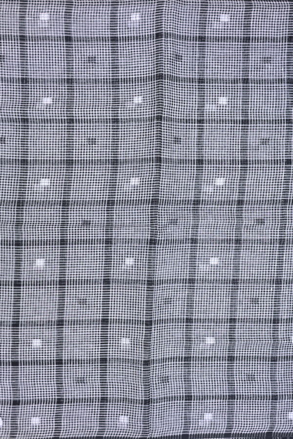 Linen Saree In Black And White With Checks Design
