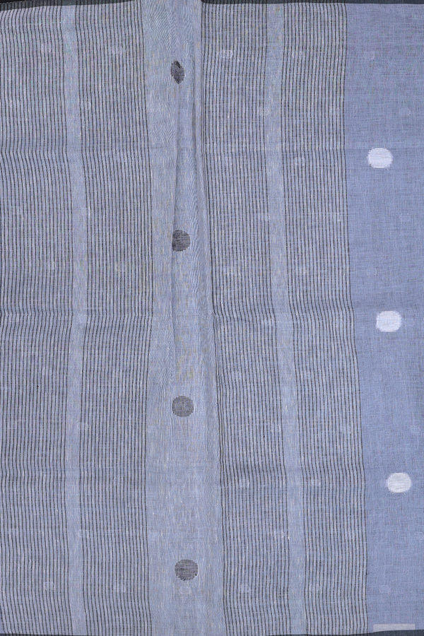Linen Saree In Grey With Threadwork Buttas