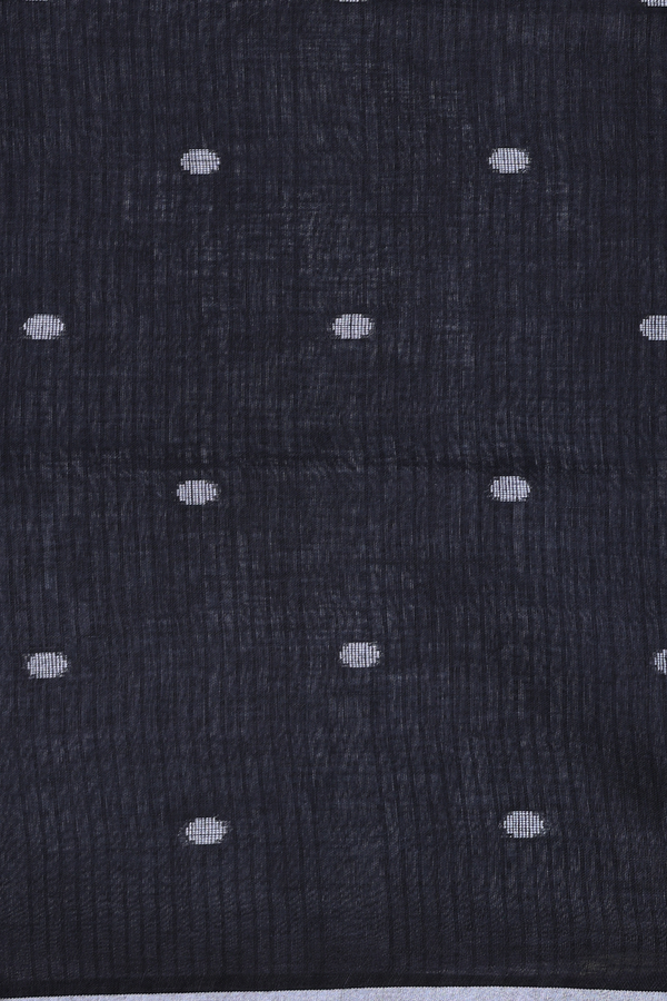 Linen Saree In Grey With Threadwork Buttas
