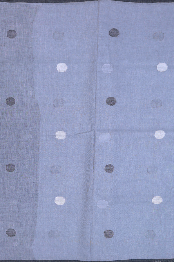 Linen Saree In Grey With Threadwork Buttas