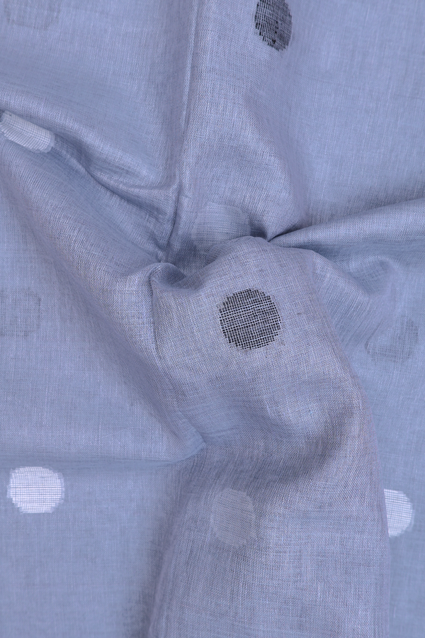 Linen Saree In Grey With Threadwork Buttas