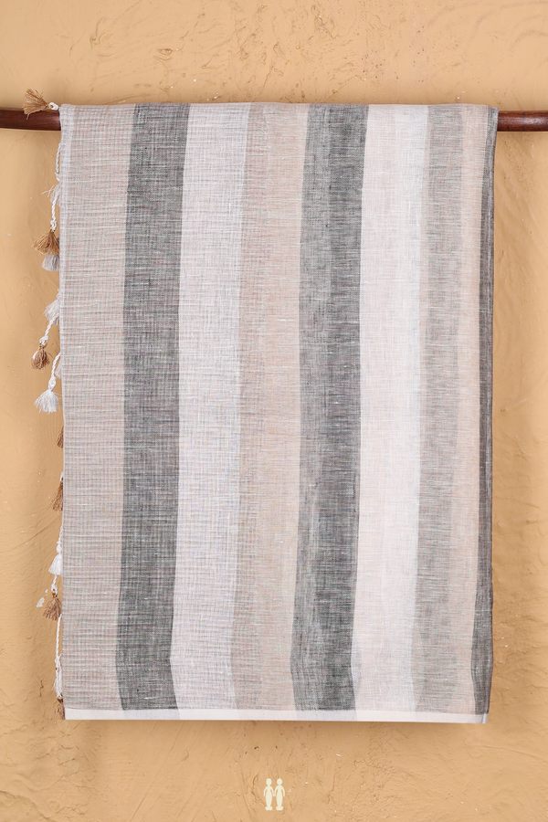 Linen Saree In Multicolor With Stripes Design