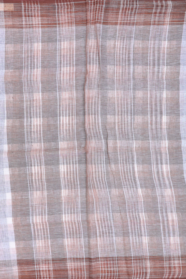 Linen Saree In White With Contrast Border