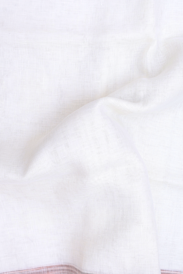 Linen Saree In White With Contrast Border