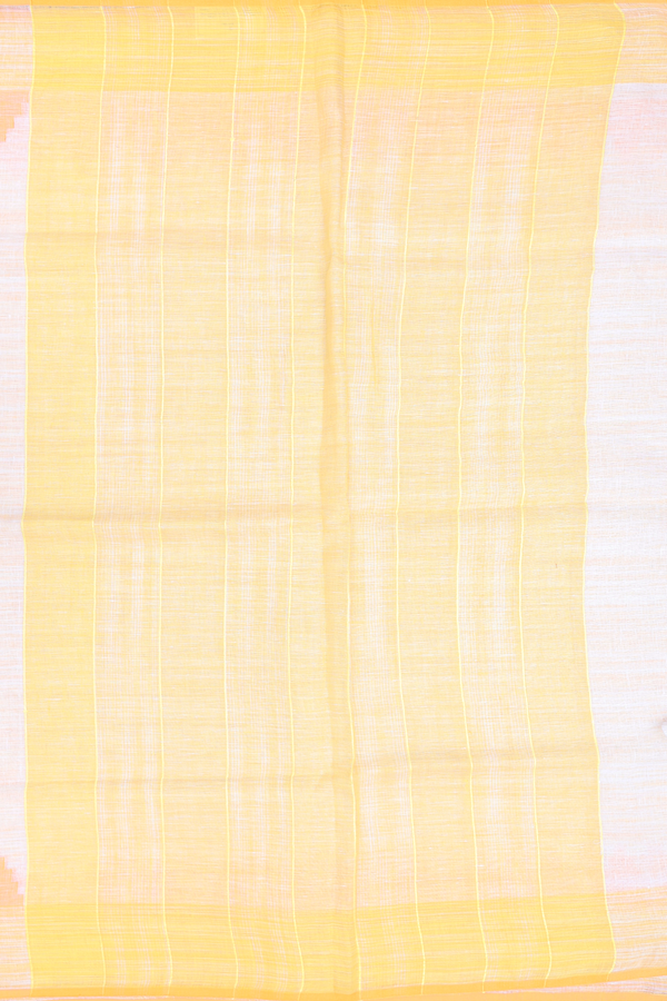 Linen Saree In White With Temple Border