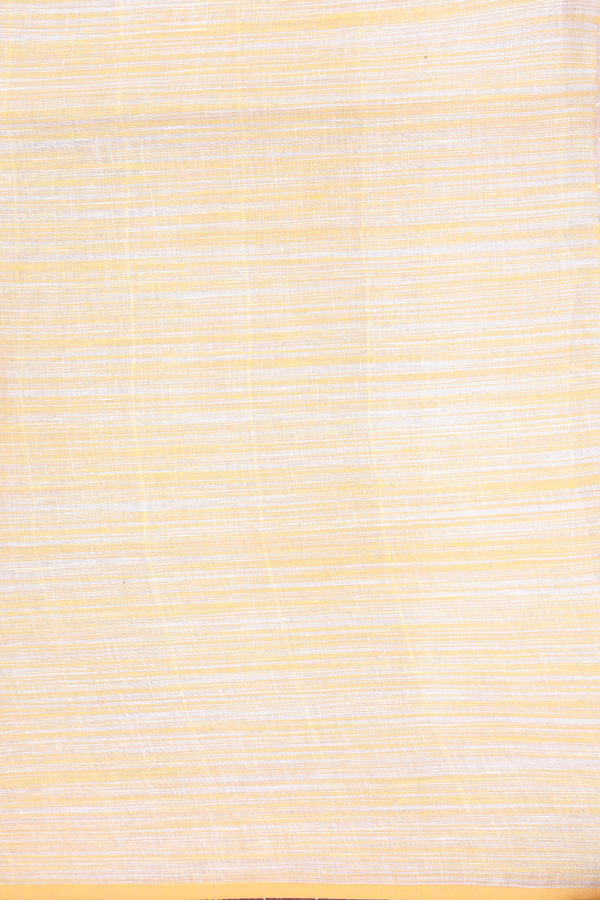 Linen Saree In White With Temple Border