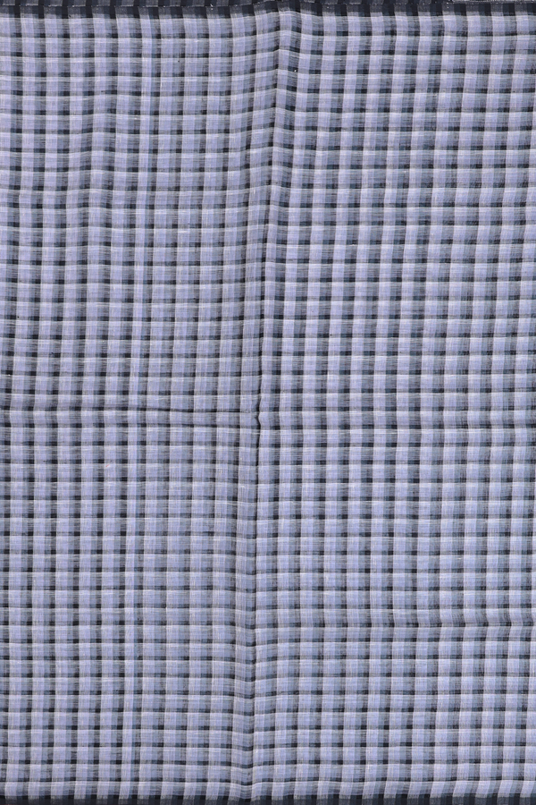 Linen Saree In White And Grey With Checks Design