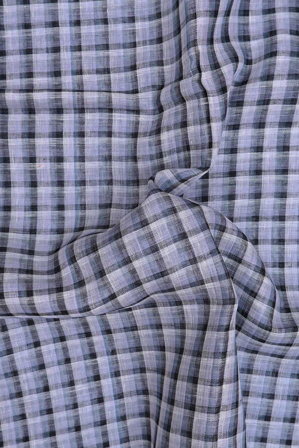Linen Saree In White And Grey With Checks Design