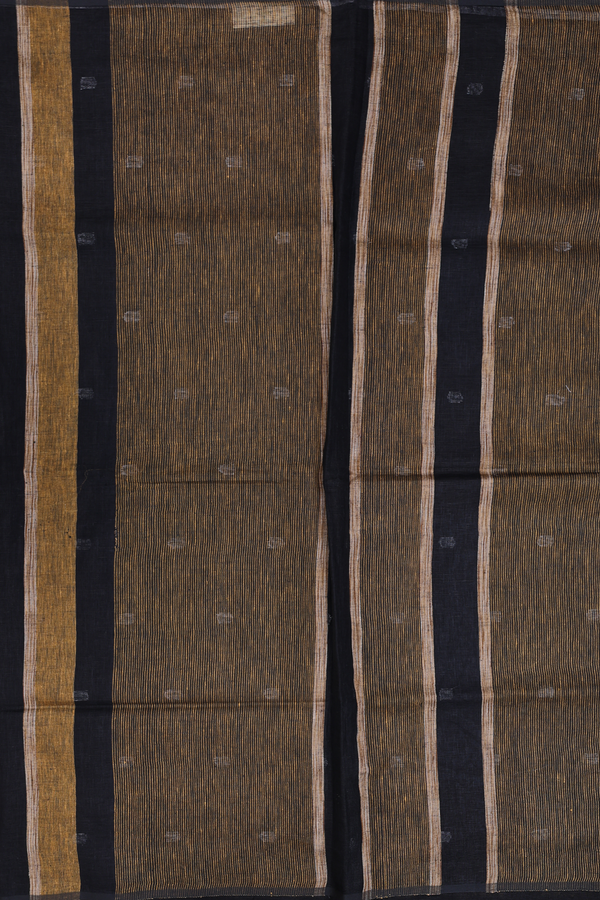 Linen Saree In Brown And Black With Stripes Design